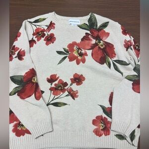 Alfred Dunner Cream Sweater with Red Floral Design